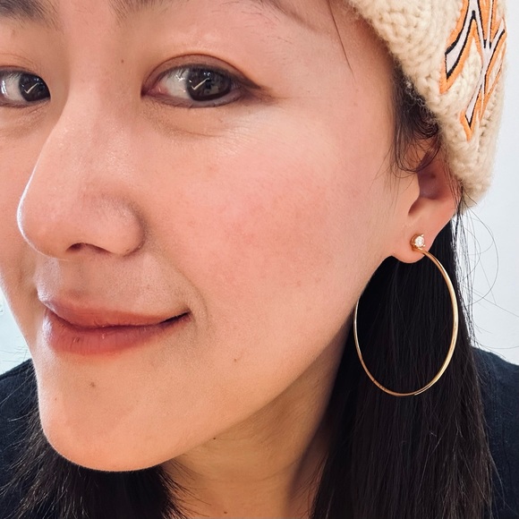 S925 with 14K Gold Plating Large Hoop Earrings 4mm Moissanite 0.6ctw - Picture 6 of 8